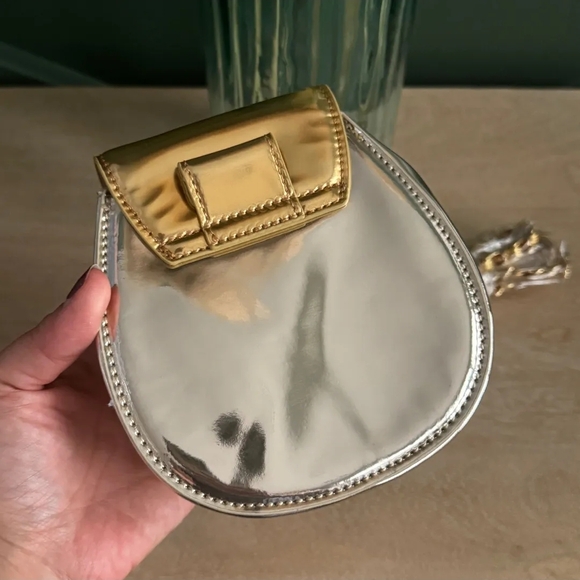 Cle De Peau Silver And Gold Metallic Mini Crossbody Bag With Chain Strap NEW - Picture 3 of 16